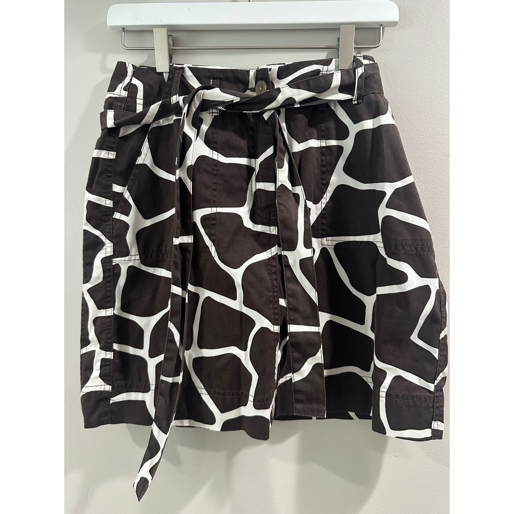 Lands End Giraffe Print Tie Waist Mini Skirt Brown White Cotton Womens 6P
